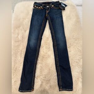 NWT Authentic True Religion Stella Low Rise Skinny Jeans Size 25 Contrast Stitch
